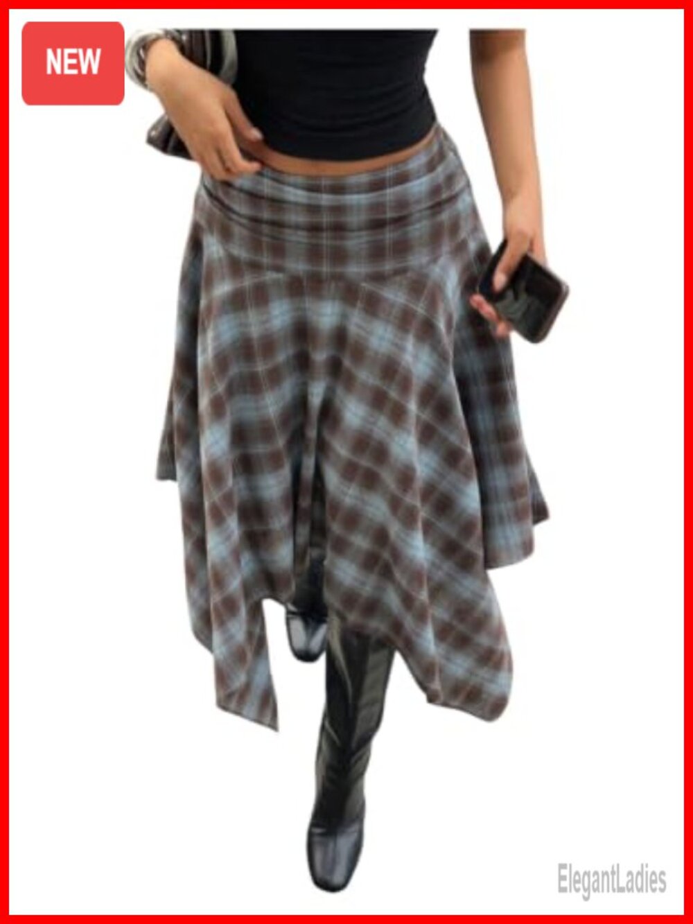 Plaid High Low Asymmetrical Midi Maxi Skirt
